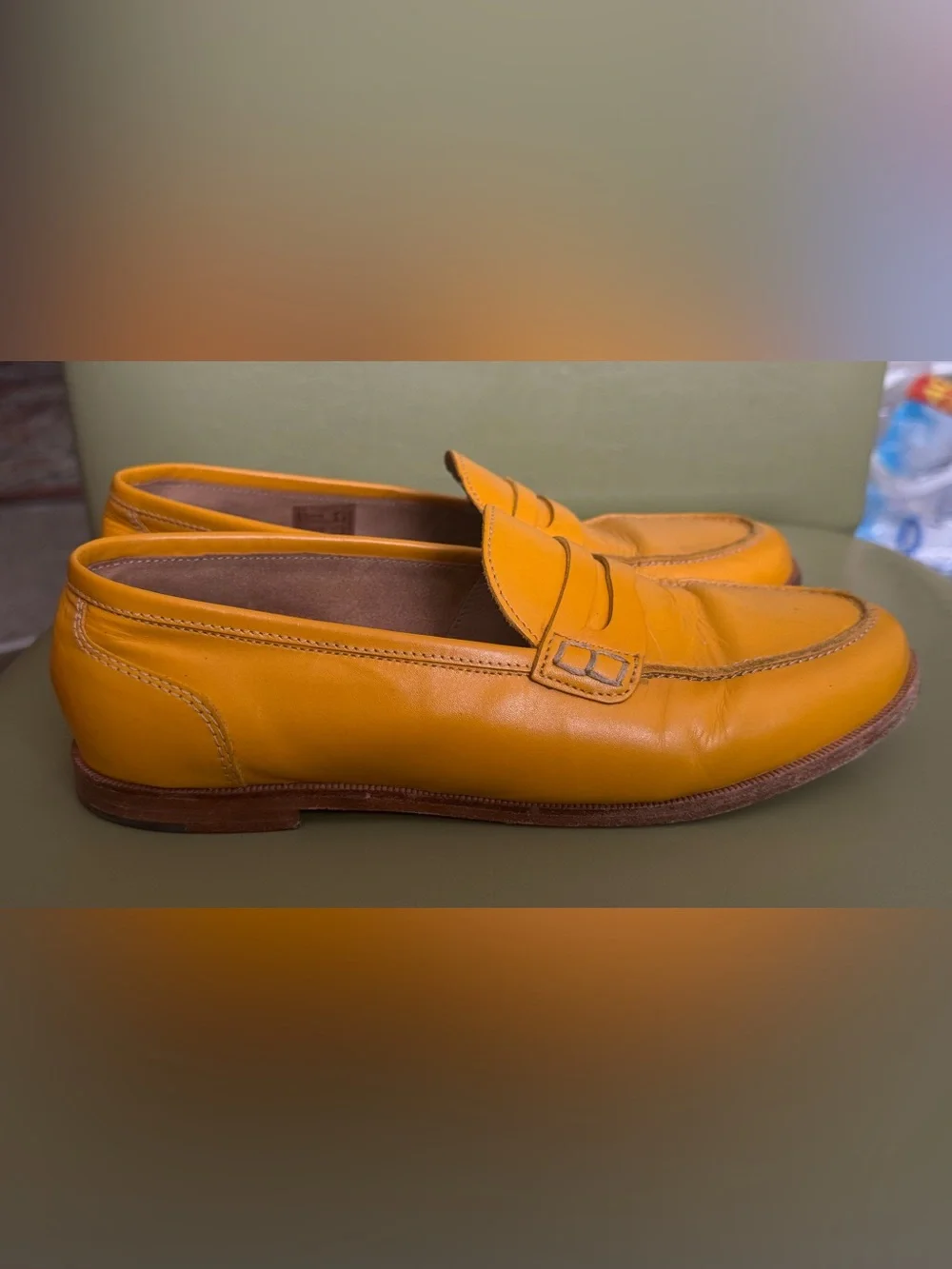 J. Crew Women’s Leather Penny Loafers in Mustard Yellow